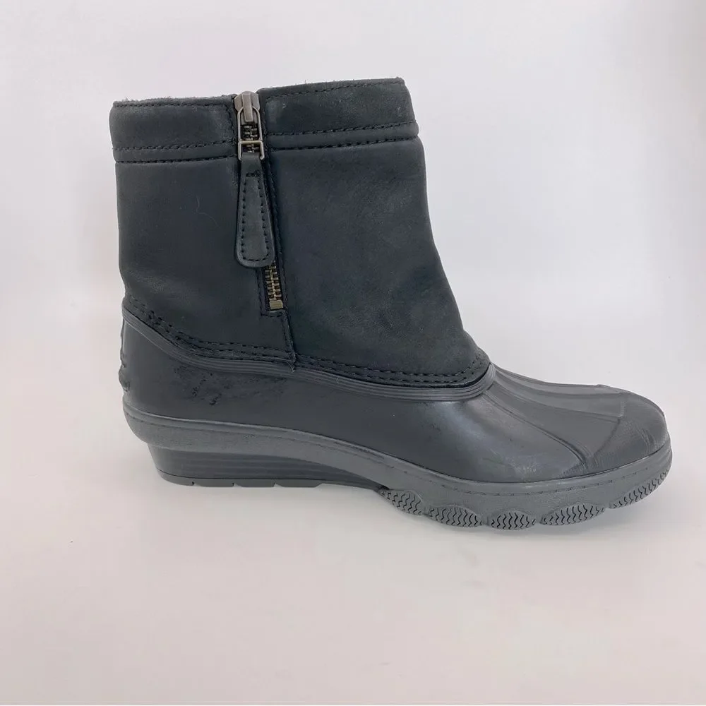 Sperry Saltwater Wedge Black Leather Quarter Duck Boots Color Black SZ 7 - Picture 5 of 12